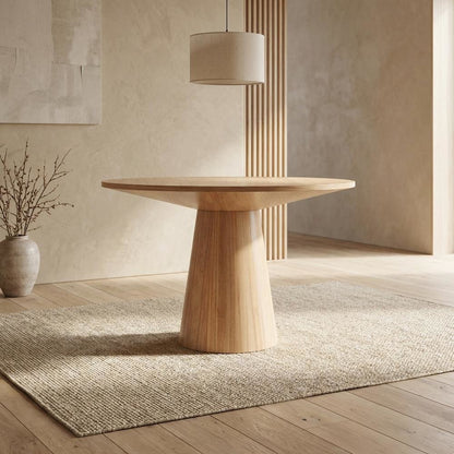 Natural Round Dining Table, Mid-Century Modern Style, Seats 4