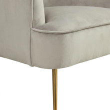 Velour Fabric Accent Chair with Rubberwood Frame, Grey with Gold Legs