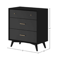 Flynn Mid Century Modern 3 Drawer Small Chest, Black