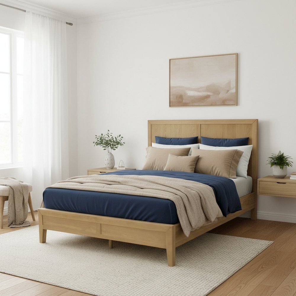 Queen Platform Bed Modern Farmhouse Design Single Piece Durable Construction