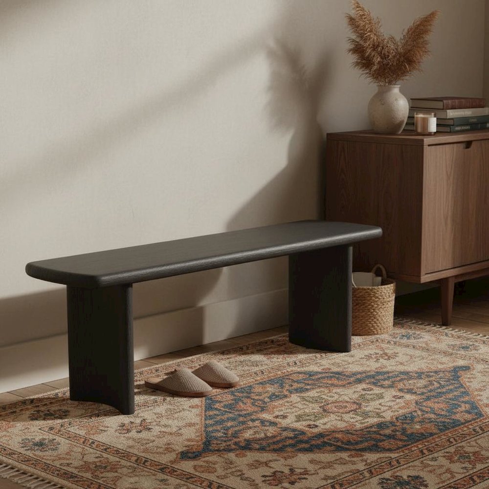Black Modern Dining Bench with Sturdy Frame and Comfortable Seating
