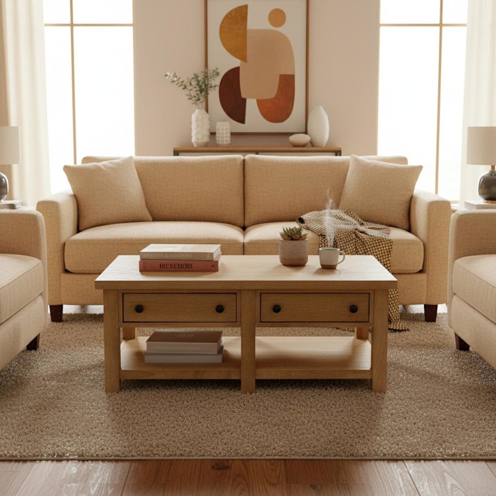 Modern Farmhouse Coffee Table with Sturdy Construction and Single Piece Design