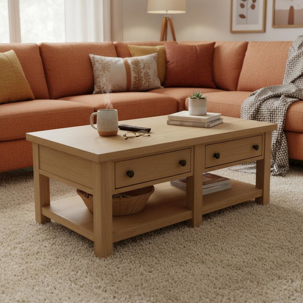 Modern Farmhouse Coffee Table with Sturdy Construction and Single Piece Design