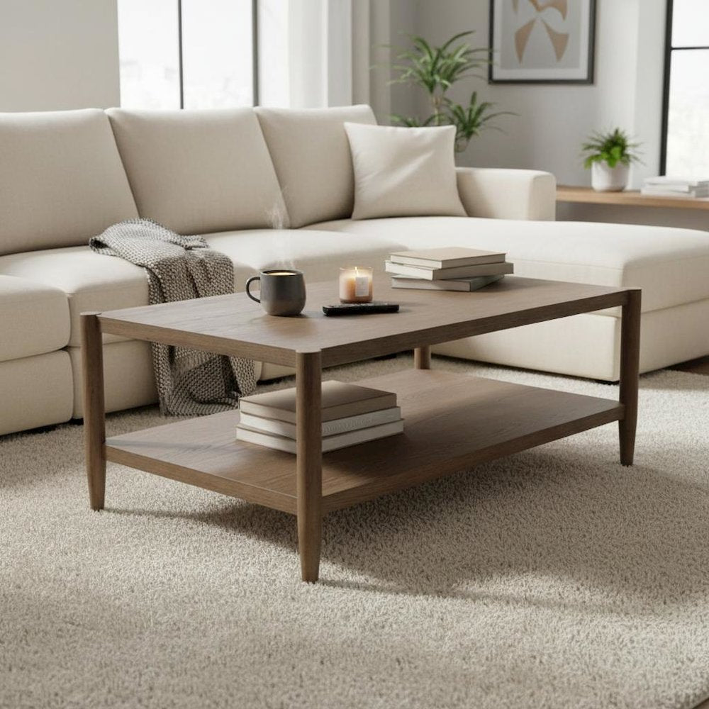 Walnut Rectangular Coffee Table with Modern Contemporary Design and Sturdy Build