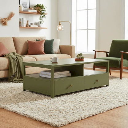 Olive Cocktail Table with Drawer Modern Farmhouse Design Solid Build