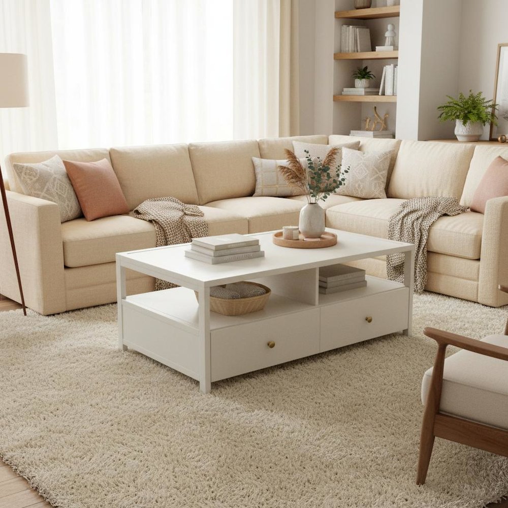 Cocktail Table Modern Farmhouse Style with Storage Drawer