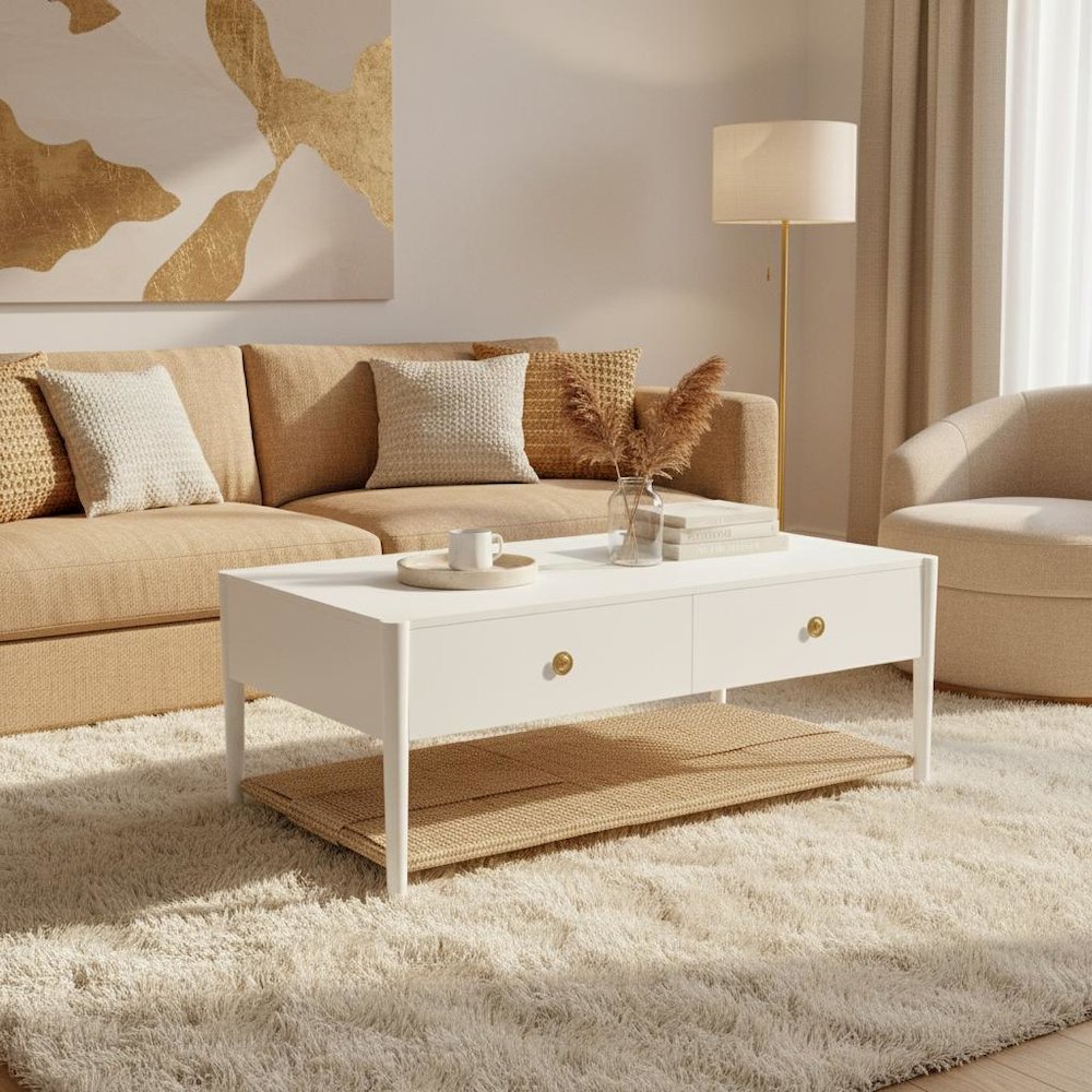 Coffee Table with Modern Design and Open Shelf Storage