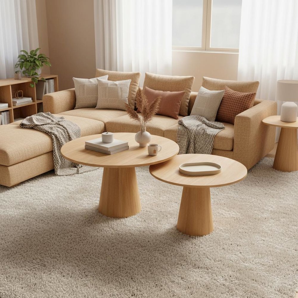 Neutral Coffee Table Modern Design Single Piece Wood Finish