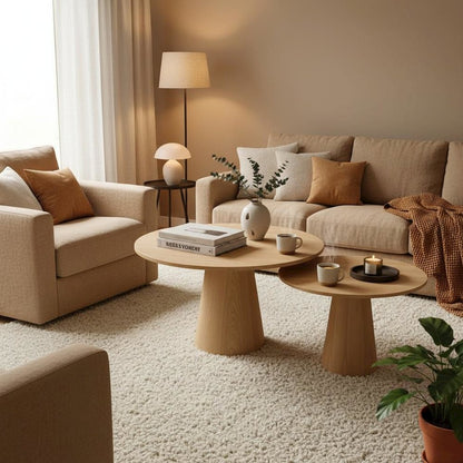 Warm Wood Modern Coffee Table with Floor Clearance and Single-Piece Design