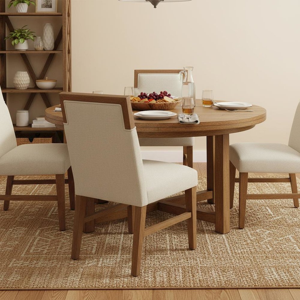 Modern Rustic Oak Side Chairs Set of 2 with Upholstered Seats and Durable Frame