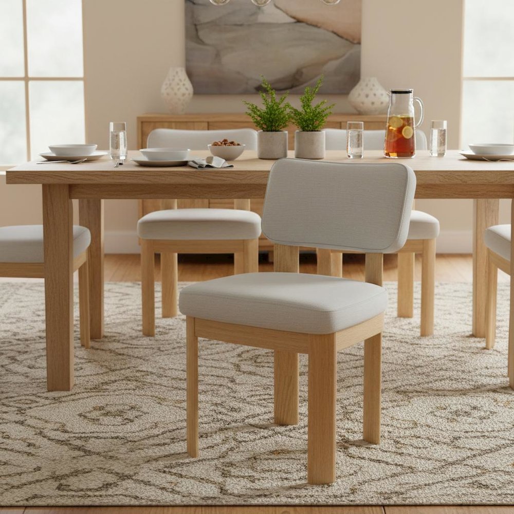 Light Oak Side Chairs Set of 2 with Upholstered Seats and Modern Design