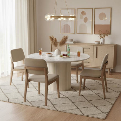 Round Dining Table White Wash Base Quartz Top Modern Design Solid Construction