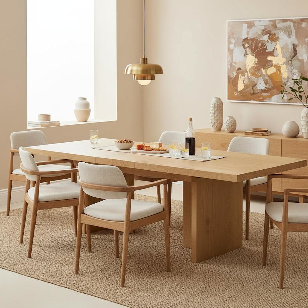 Warm Wood Extension Dining Table with Adjustable Height and Modern Rustic Design