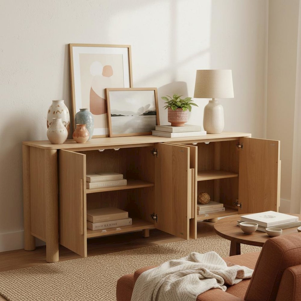 Light Oak Sideboard with Modern Design and Spacious Interior Shelf Storage