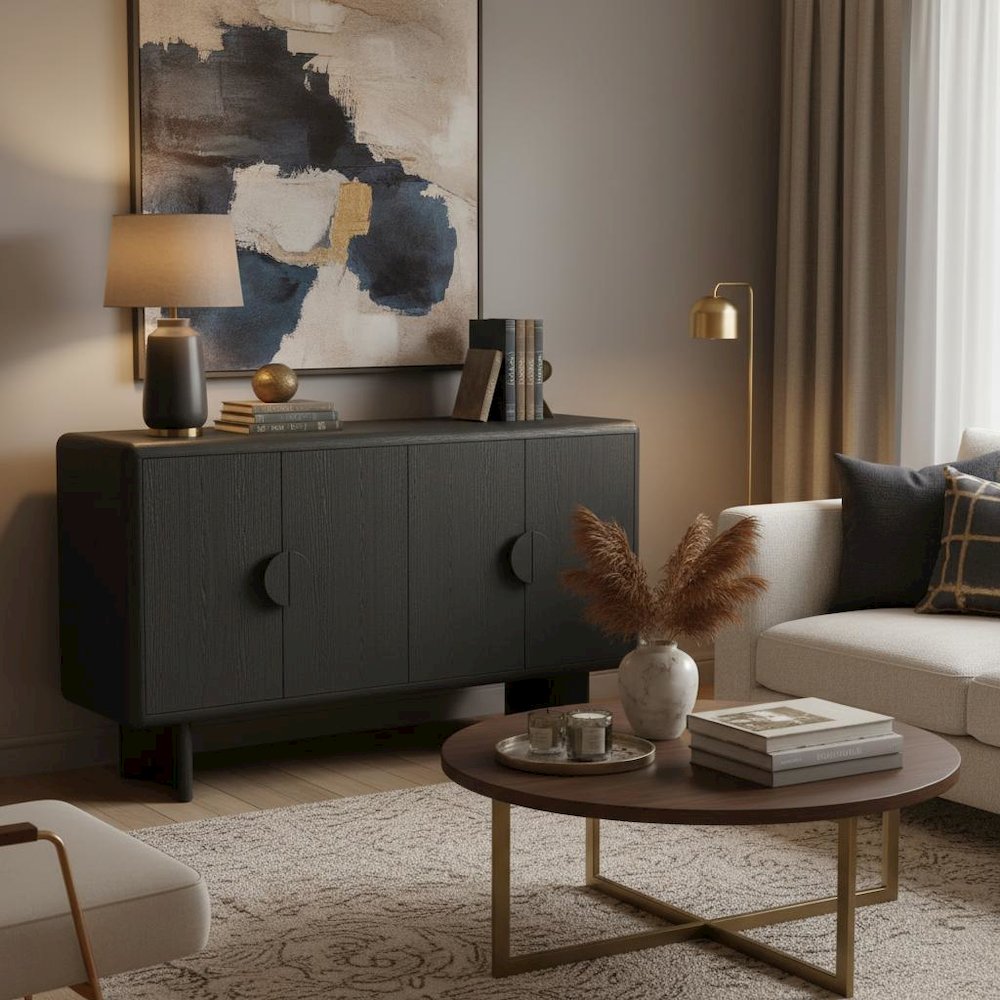 Black Modern Sideboard with Spacious Storage and Sleek Minimalist Design
