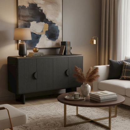 Black Modern Sideboard with Spacious Storage and Sleek Minimalist Design