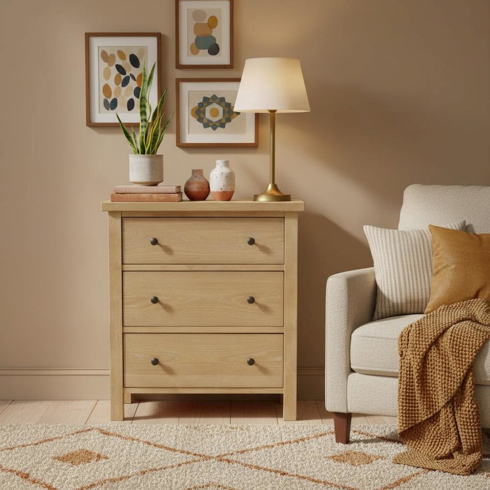 Three Drawer Small Chest with Modern Farmhouse Design and Sturdy Build