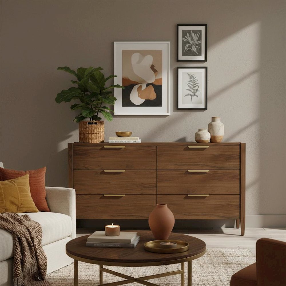 Walnut Modern Contemporary Dresser with Spacious Drawers and Sleek Design
