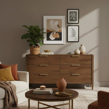 Walnut Modern Contemporary Dresser with Spacious Drawers and Sleek Design