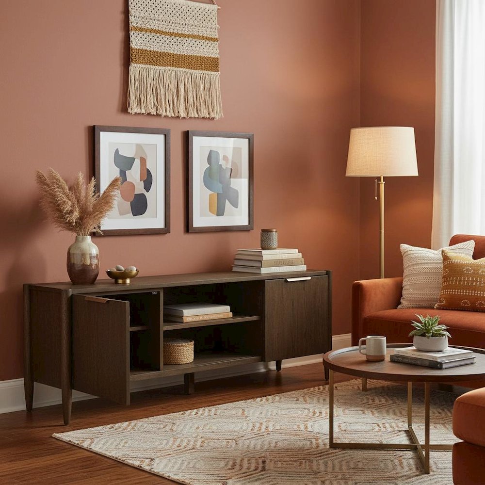 Walnut TV Console with Modern Contemporary Design and Durable Construction