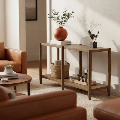 Walnut Console Table Modern Contemporary Design with Sturdy Construction