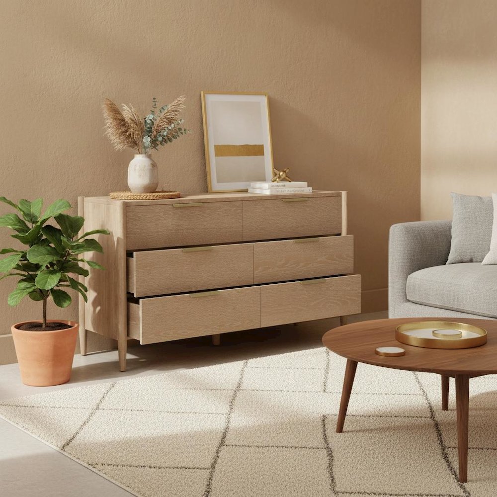 Light Wood Dresser with Modern Contemporary Design and Spacious Drawers