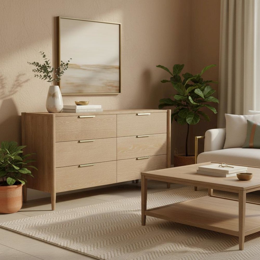 Light Wood Dresser with Modern Contemporary Design and Spacious Drawers