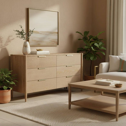 Light Wood Dresser with Modern Contemporary Design and Spacious Drawers