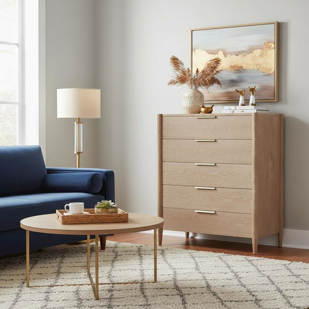 Light Wood Accent Chest with Modern Contemporary Design and Spacious Drawer