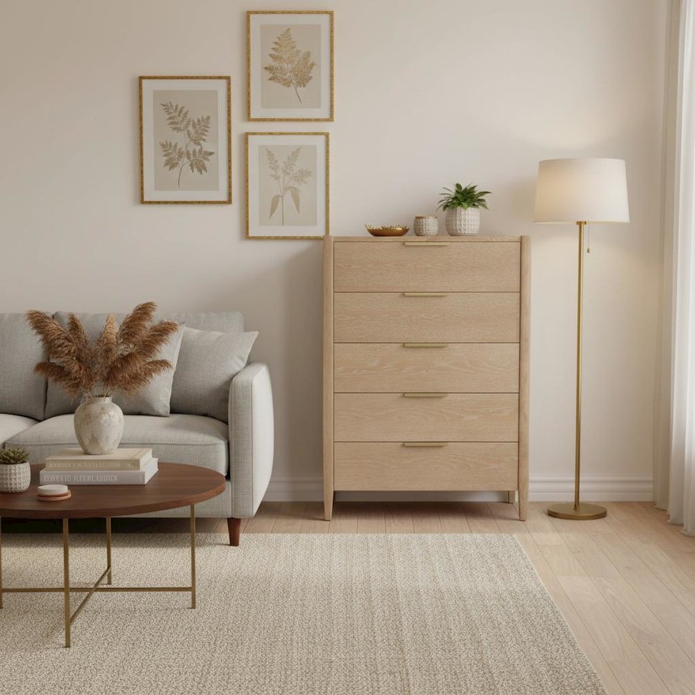 Light Wood Accent Chest with Modern Contemporary Design and Spacious Drawer
