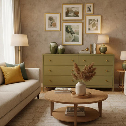 Olive-Toned Modern Farmhouse Dresser with Spacious Drawers and Sturdy Design