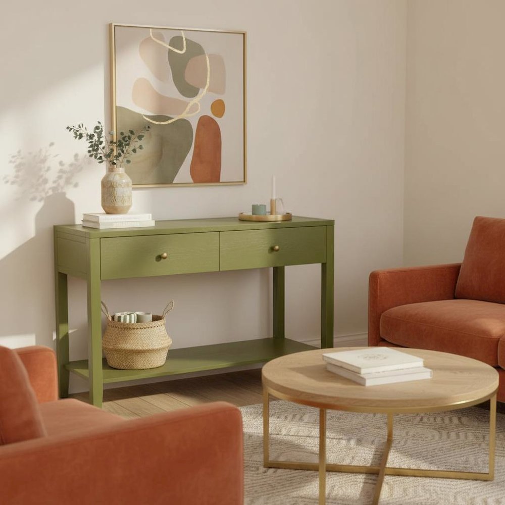 Console Table with Drawer Modern Farmhouse Style Single Piece