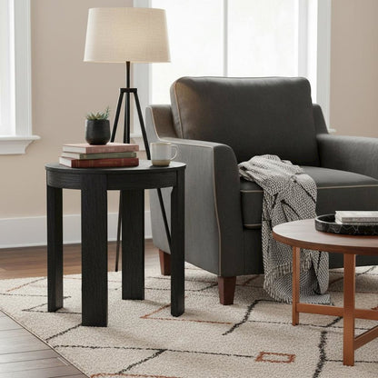 Black Round End Table with Transitional Design and Sturdy Construction