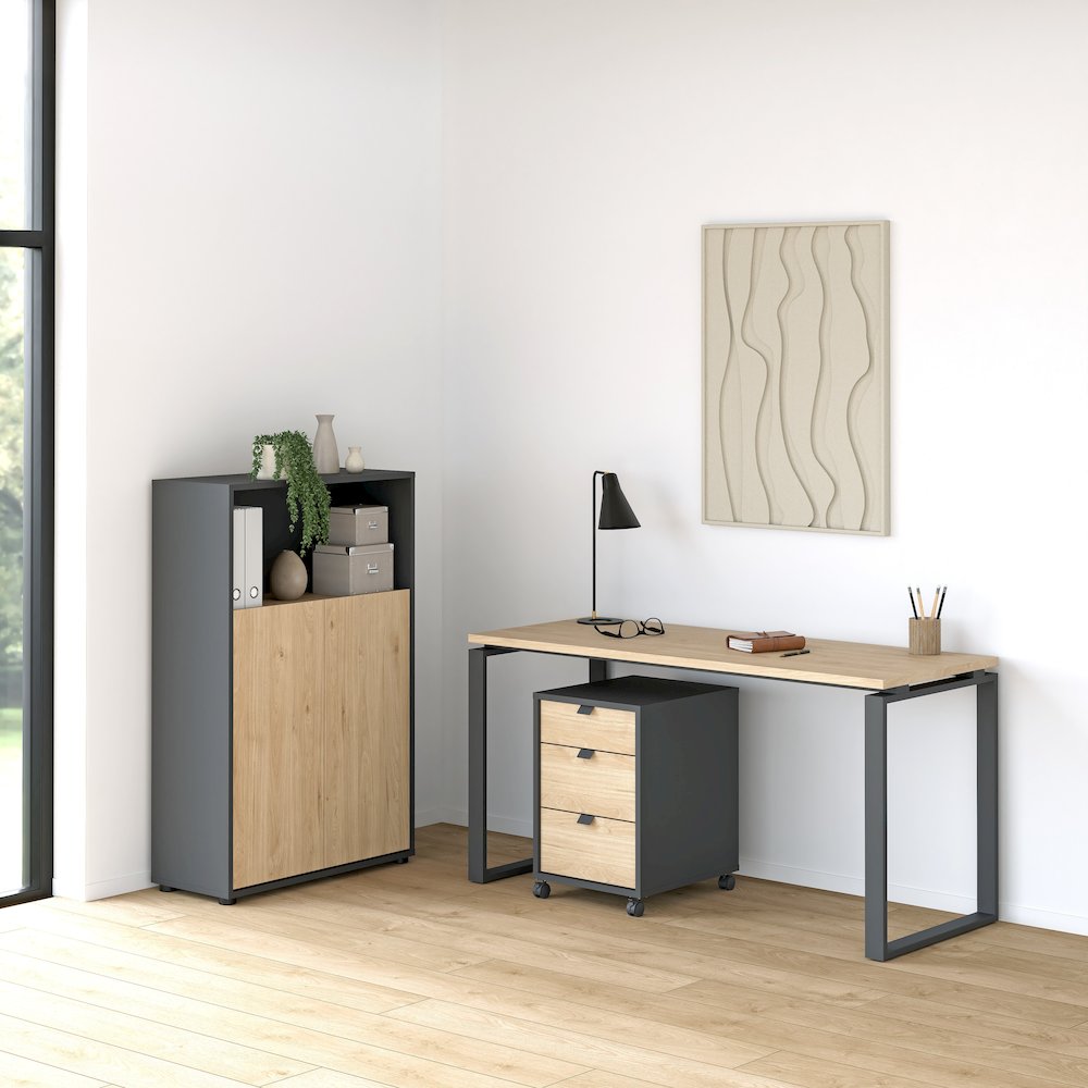 Sign 3-Piece Home Office Set with Desk, Storage Bookcase and Mobile Storage
