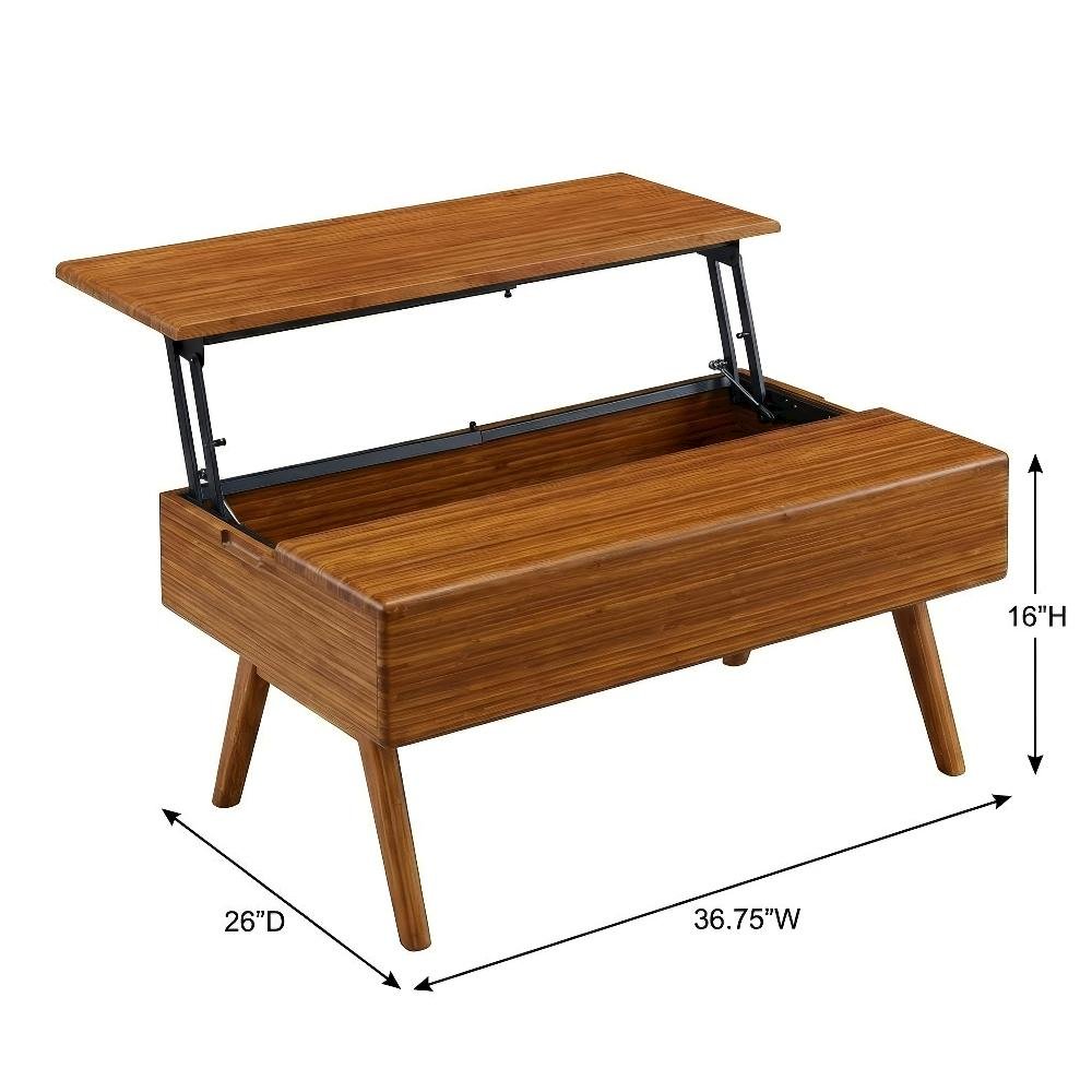 Amber Lift Top Coffee Table with 100% Bamboo Surface, Mid Century Modern Design