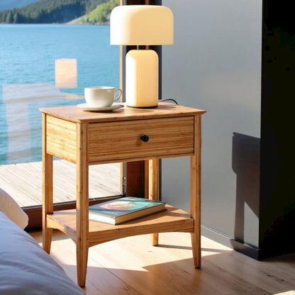 Caramelized Bamboo Nightstand with 1 Drawer – Minimalist Wood Side Table