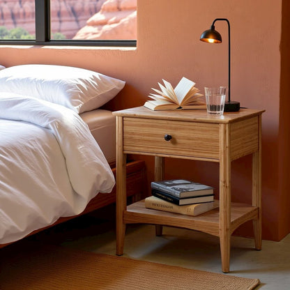 Caramelized Bamboo Nightstand with 1 Drawer – Minimalist Wood Side Table