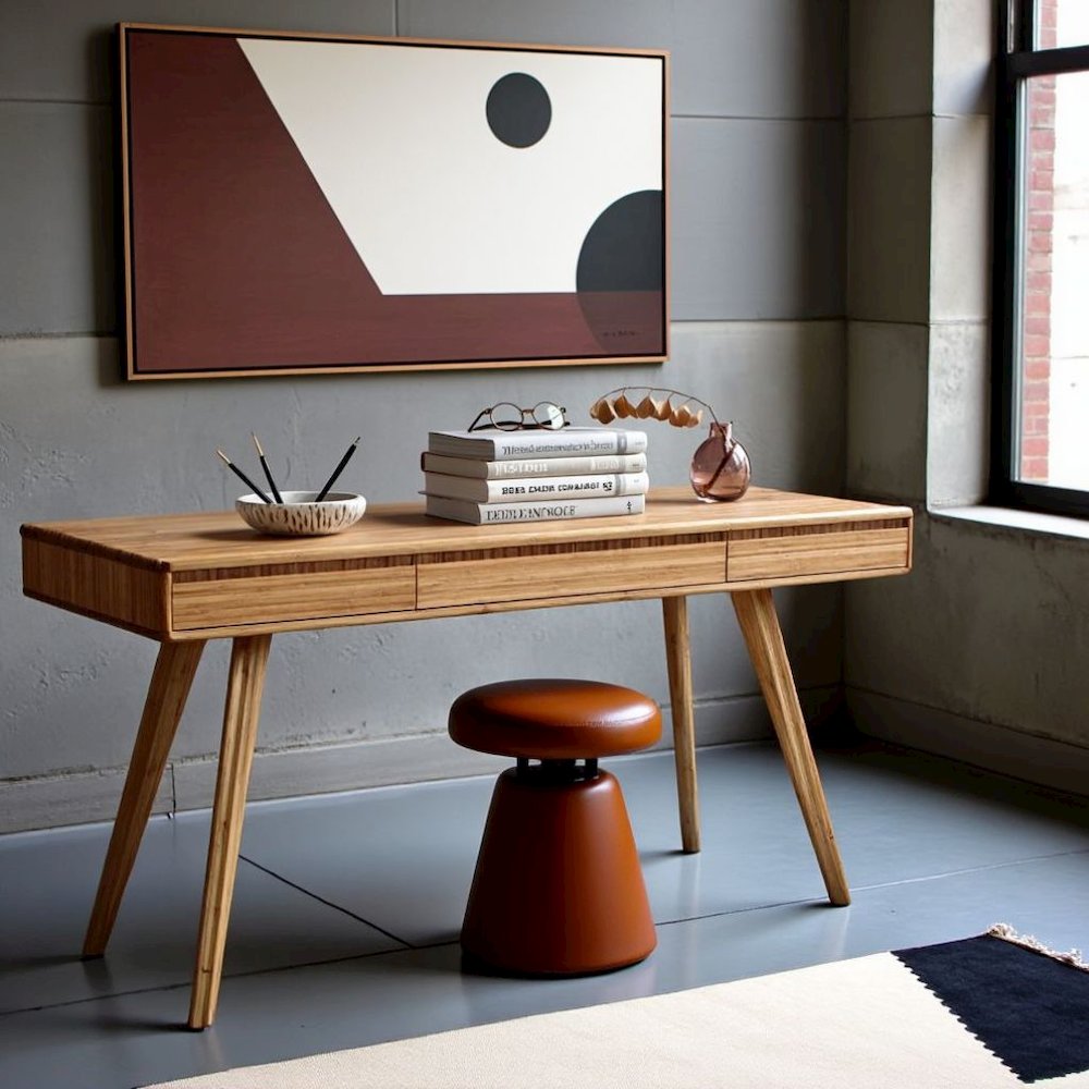 Solid Bamboo Desk in Caramel Finish – Wooden Desk with Three Drawers