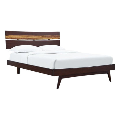 Bamboo Queen Platform Bed – Wooden Bed Frame Queen Size in Sable Finish