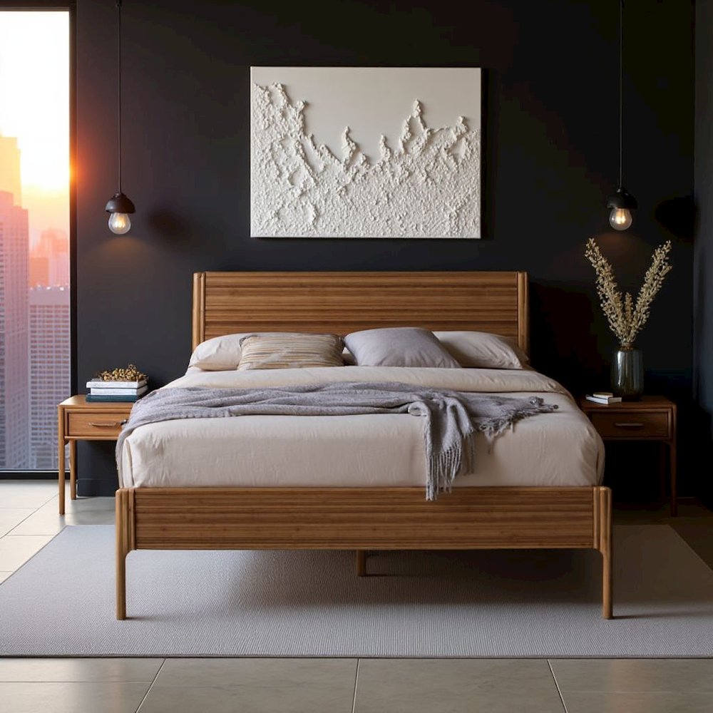Amber Bamboo Queen Platform Bed – Wooden Bed Frame Queen Size Design