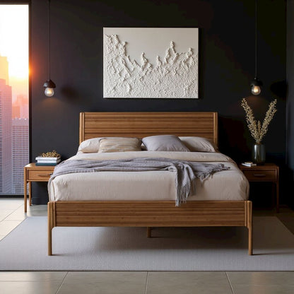 Amber Bamboo Queen Platform Bed – Wooden Bed Frame Queen Size Design
