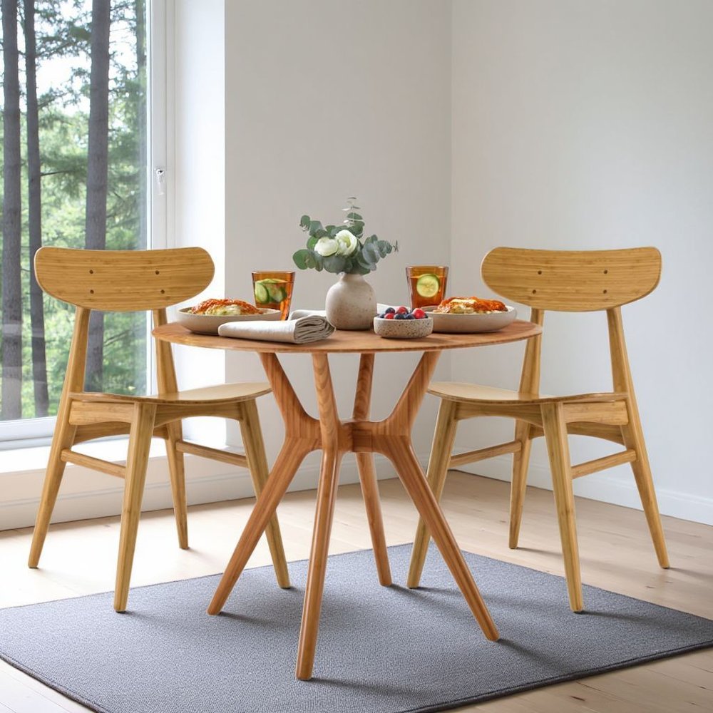 Brown Round Dining Table in Solid Bamboo – Wooden Kitchen Table