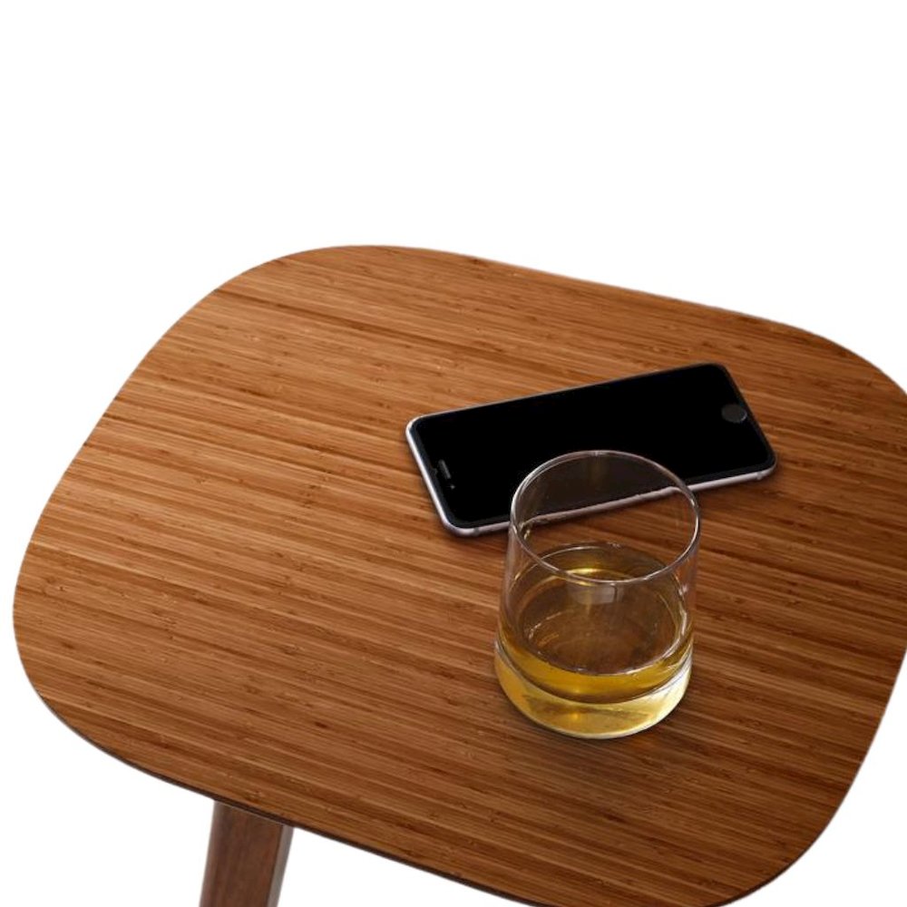 Brown Bamboo Side Table – Solid Wood Minimalist End Table in Amber Finish