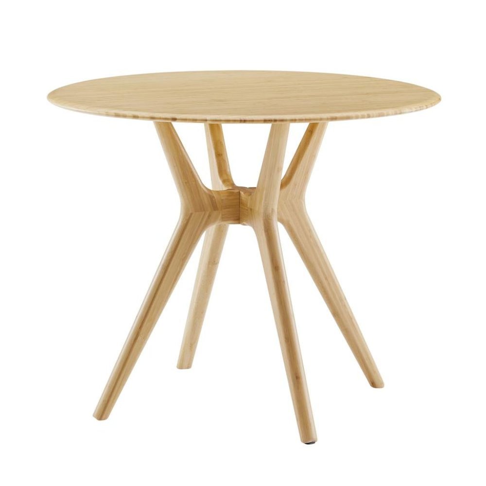 Beige Round Dining Table in Solid Bamboo – Wooden Kitchen Table