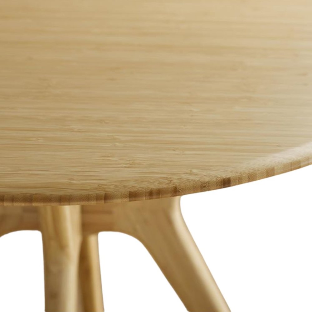 Beige Round Dining Table in Solid Bamboo – Wooden Kitchen Table