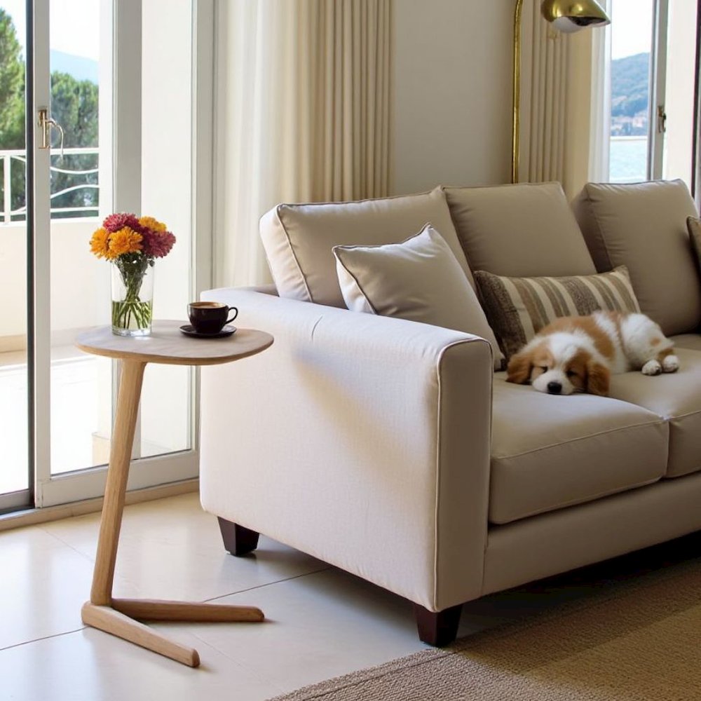 Beige Bamboo Side Table – Solid Wood Minimalist End Table in Wheat Finish