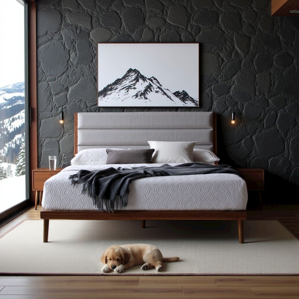 Amber Bamboo King Platform Bed – Wooden Bed Frame King Size with Upholstery