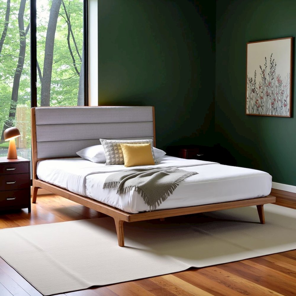 Amber Bamboo King Platform Bed – Wooden Bed Frame King Size with Upholstery