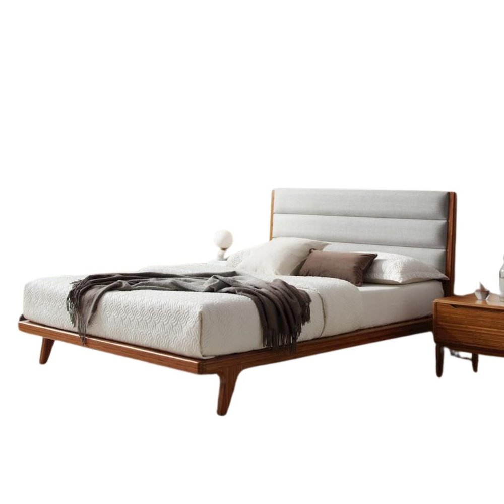 Amber Bamboo King Platform Bed – Wooden Bed Frame King Size with Upholstery