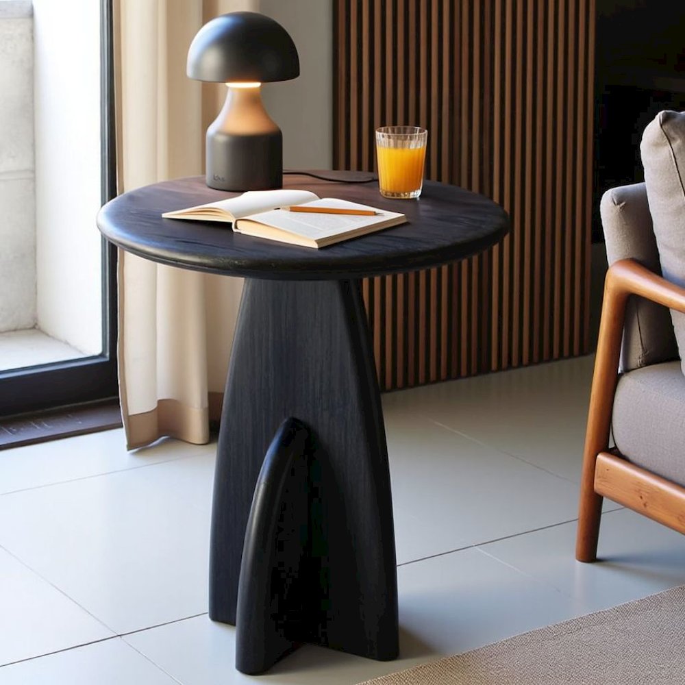 Minimalist Black Wood Side Table in Caviar Finish – Solid Bamboo End Table